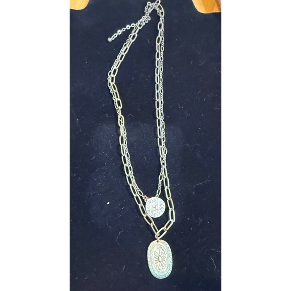 Jewelry - Layered Silver Tone Chain Necklace Medallion Pendant Boho Y2K